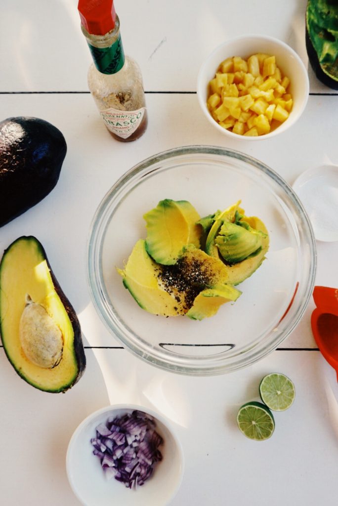 ingredients; avocado, lime, red onion