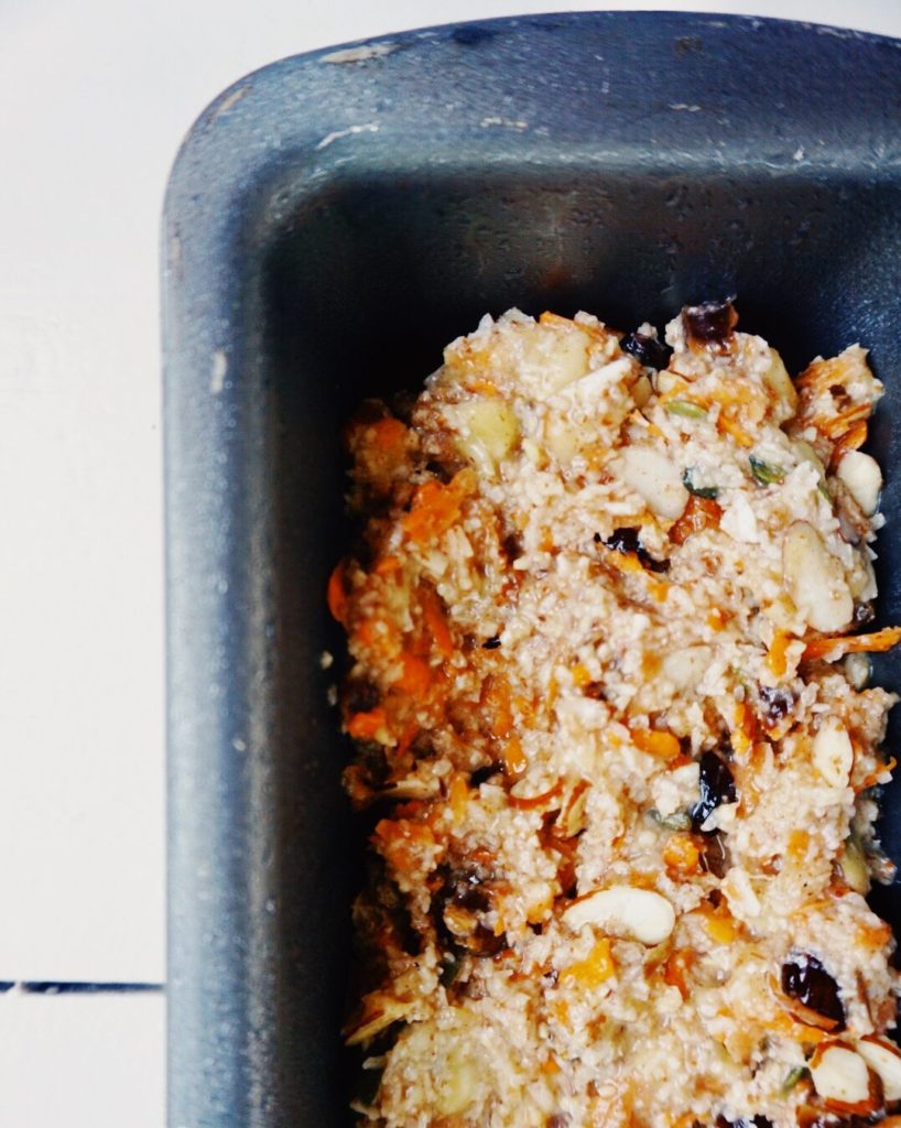 baking tin with batter ready to go into the oven