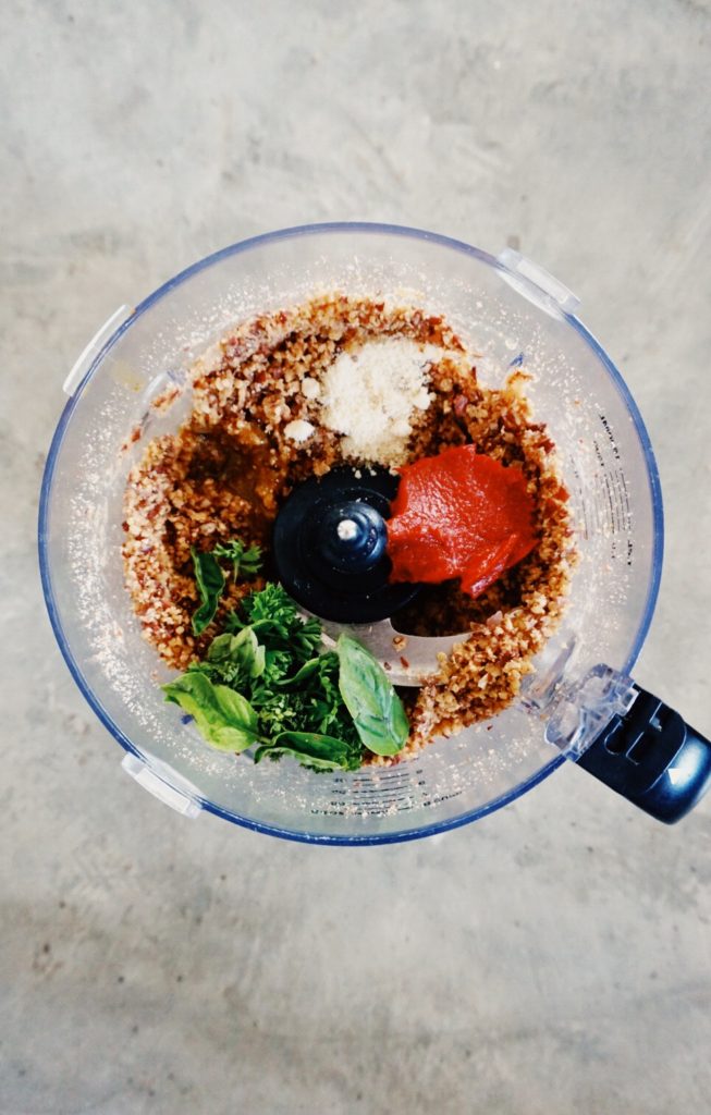 all meatball ingredients in a food processor