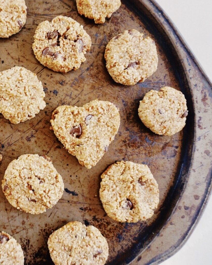 chocolate chip cookies on a baking tray