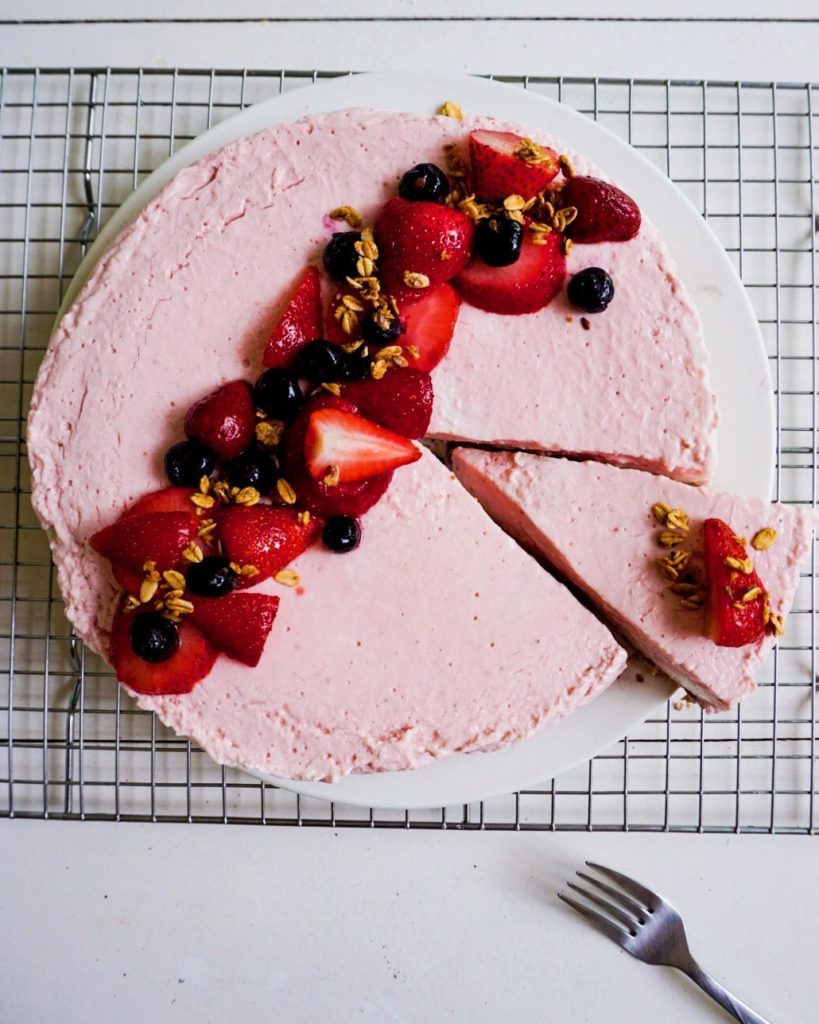 yogurt cake with strawberries and coconut