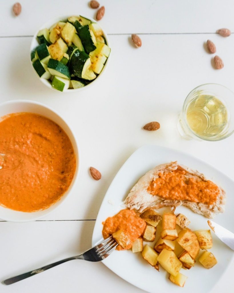 romesco sauce on grilled fish filet