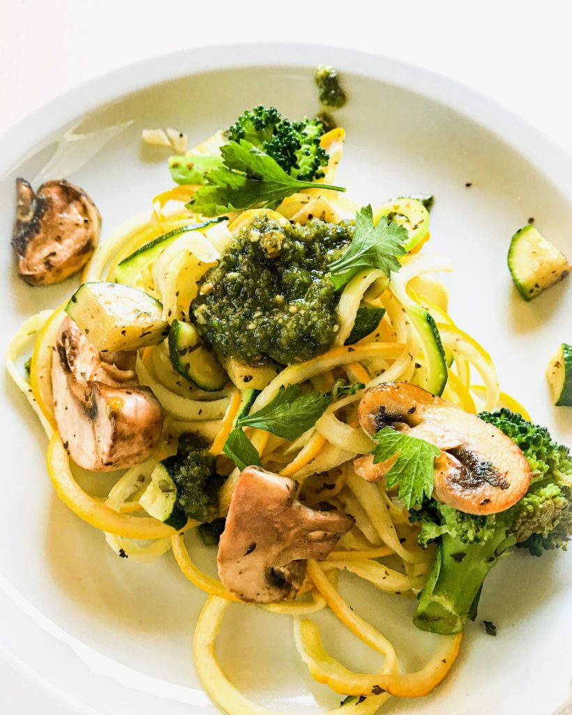 peppermint pesto on top of noodles