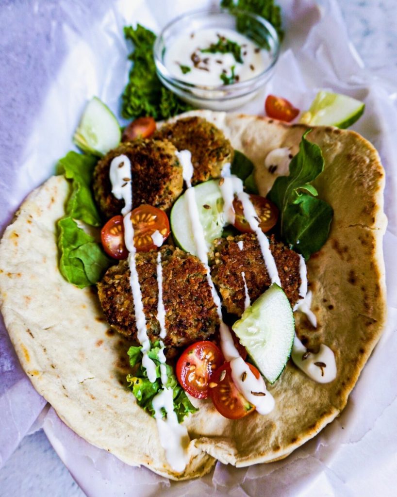falafel in a pita with greens