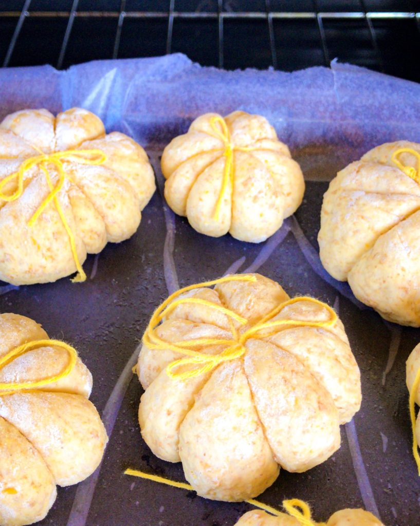 pumpkin buns going in the oven