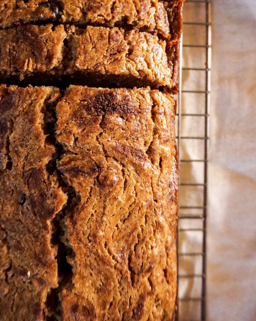 banana bread slices close up