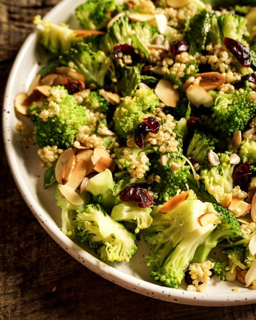 close up of a plate of broccoli salad