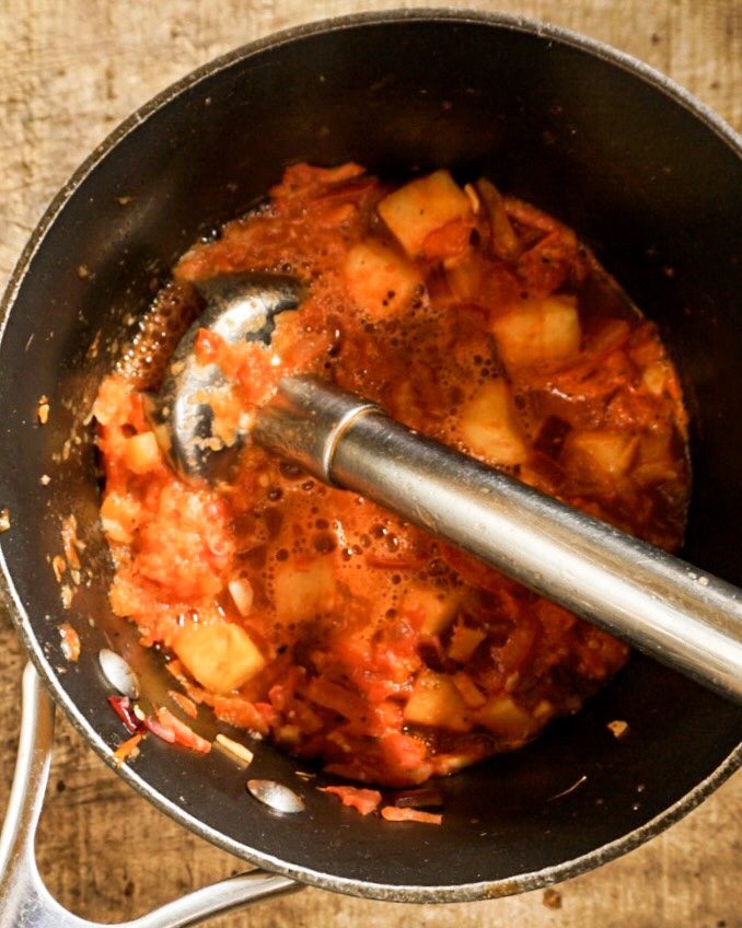 blending into a sauce