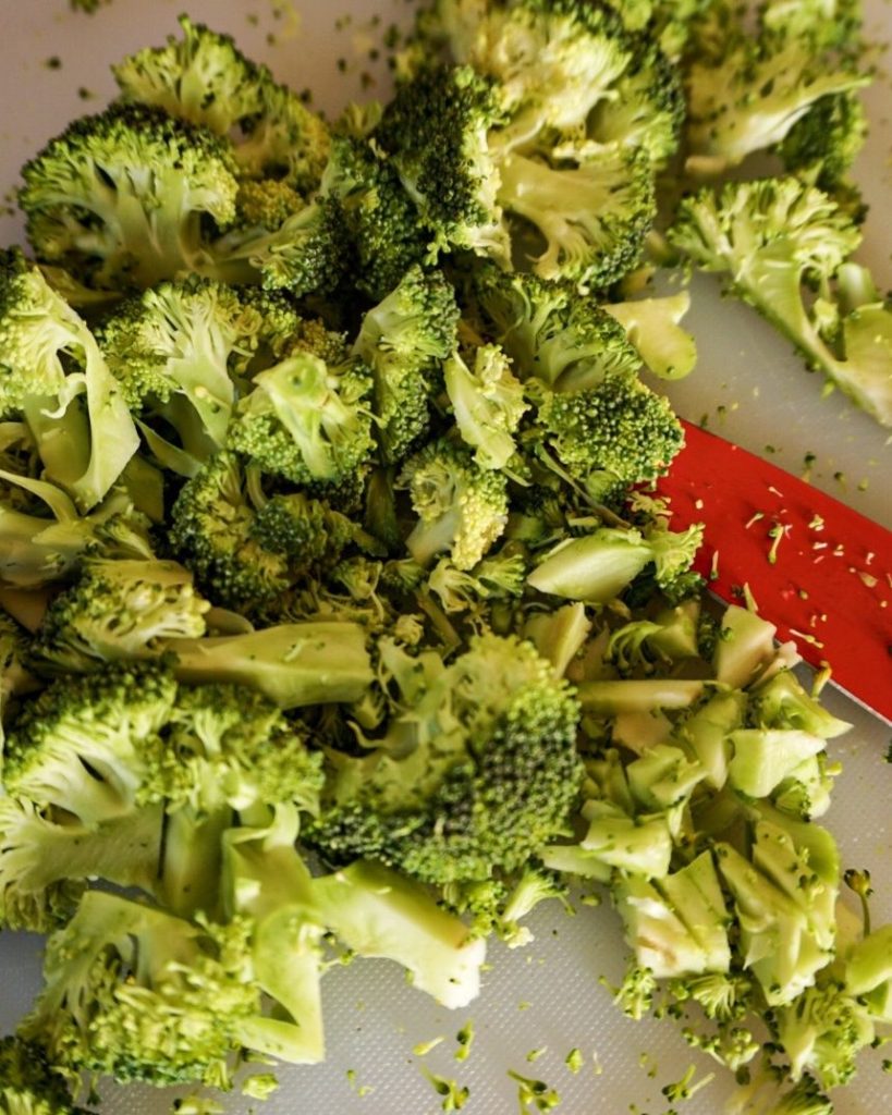 cutting broccoli