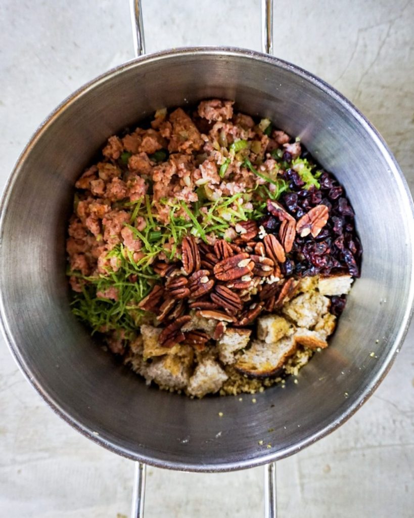 sausage stuffing ingredients in pot