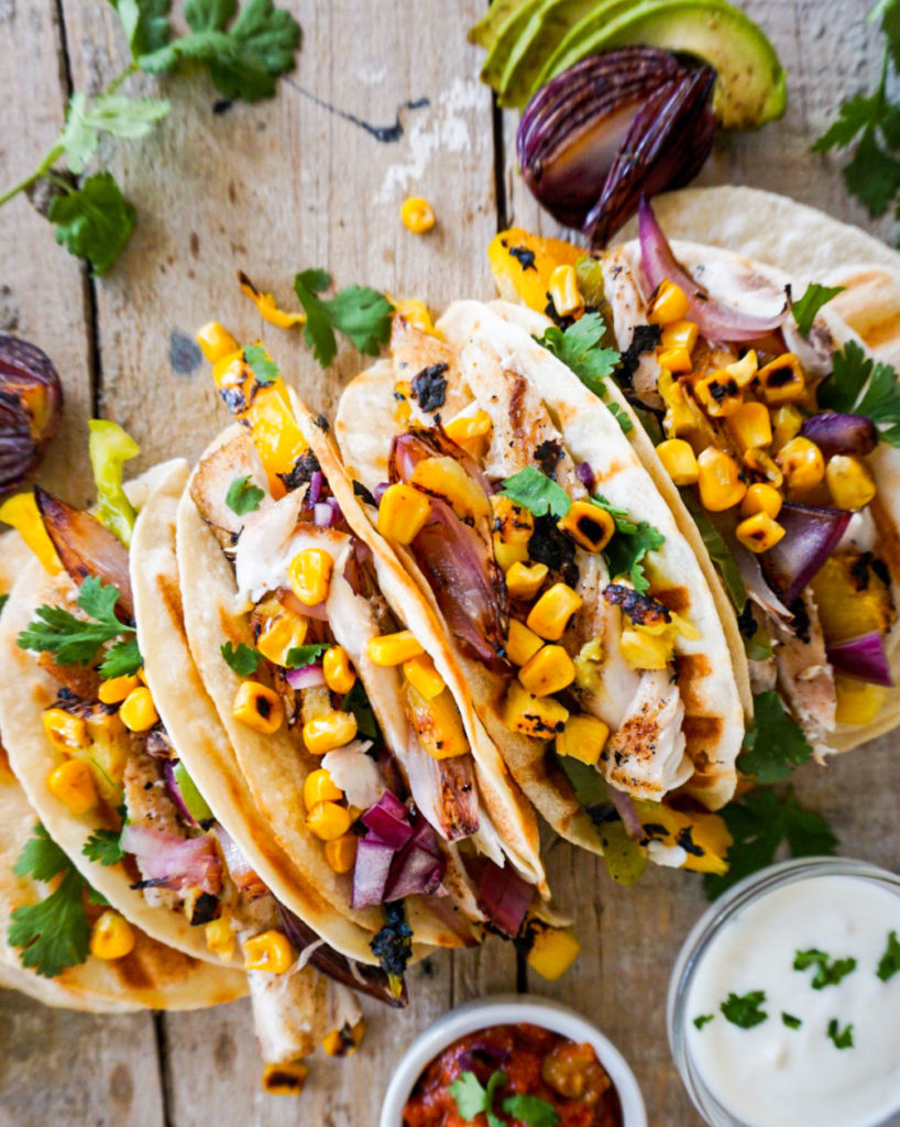 grilled fish and pineapple tacos