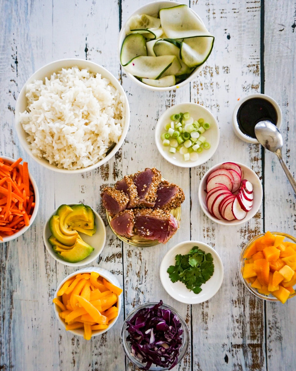 Tropical Tuna Poke Bowl Another Healthy Recipe By Familicious   Tuna Poke Bowl Ingr 1 E1583432373156 