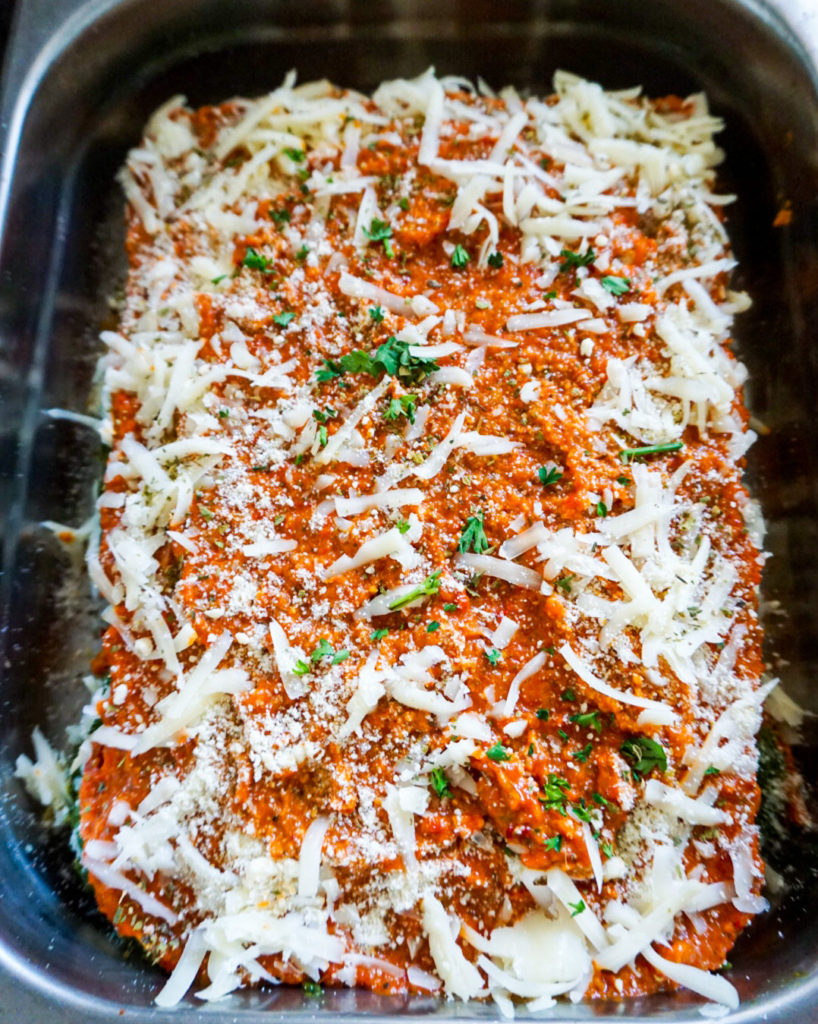 lasagna ready to go in the oven