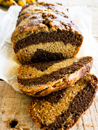 marbled banana bread sliced