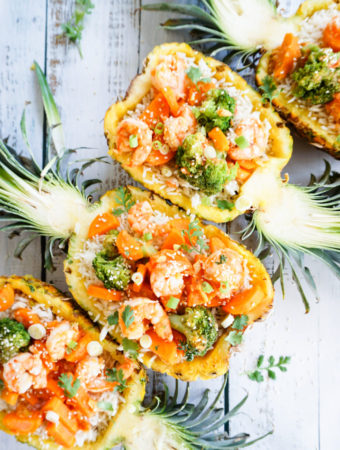 sweet and sour shrimps in pineapple