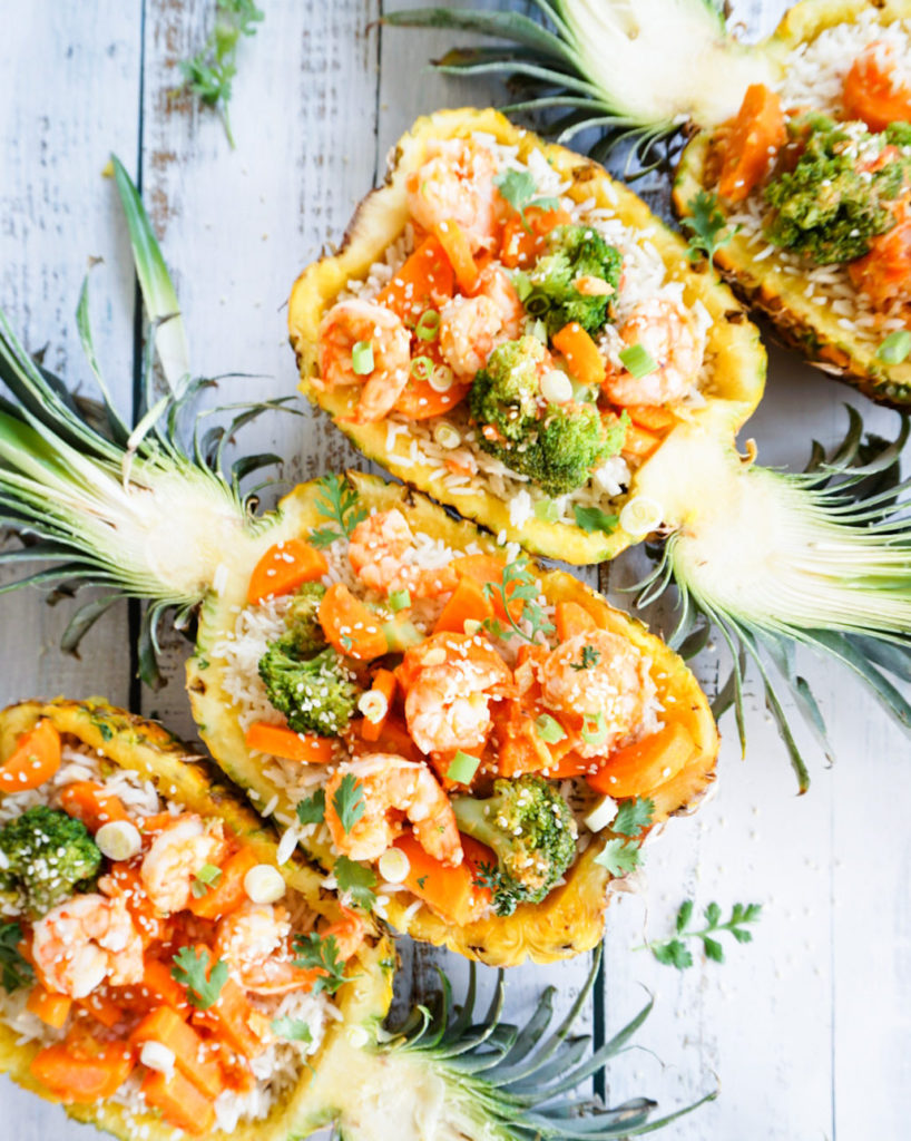 sweet and sour shrimps in pineapple