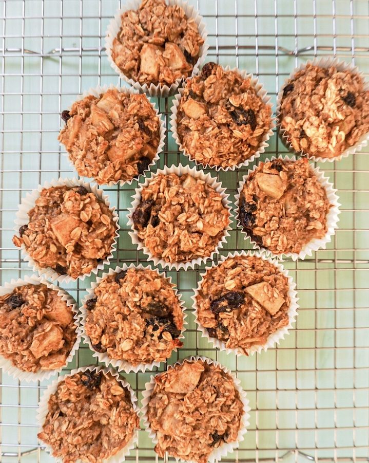 apple oatmeal muffins on a cooling rack