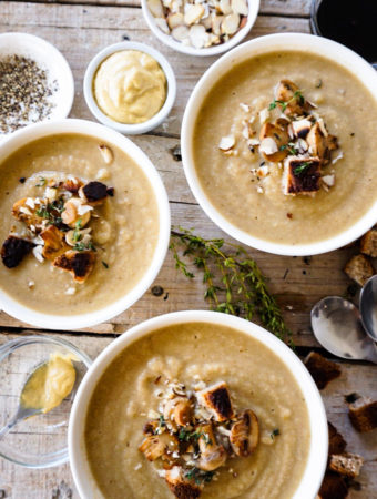 3 bowls of almond cauliflower soup