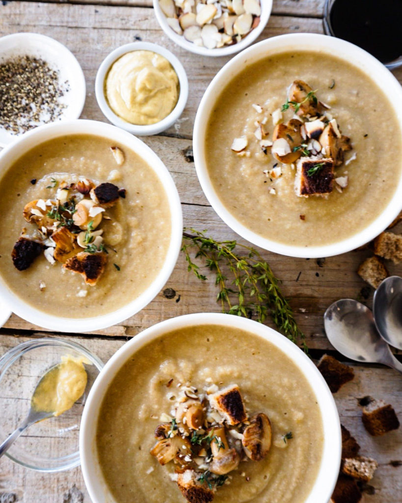 3 bowls of almond cauliflower soup