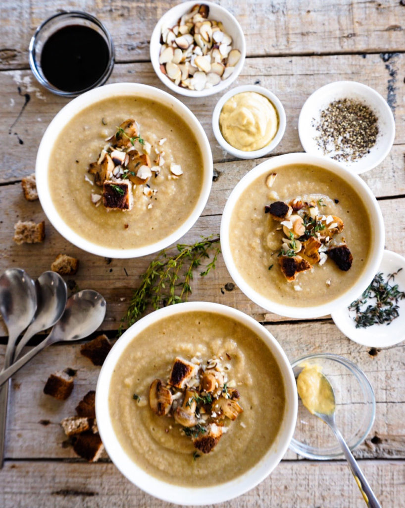 3 bowls of soup and all the garnishing