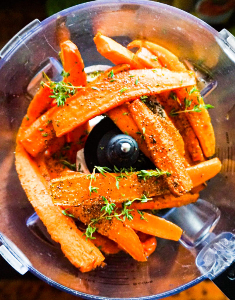 roasted carrots in a blender
