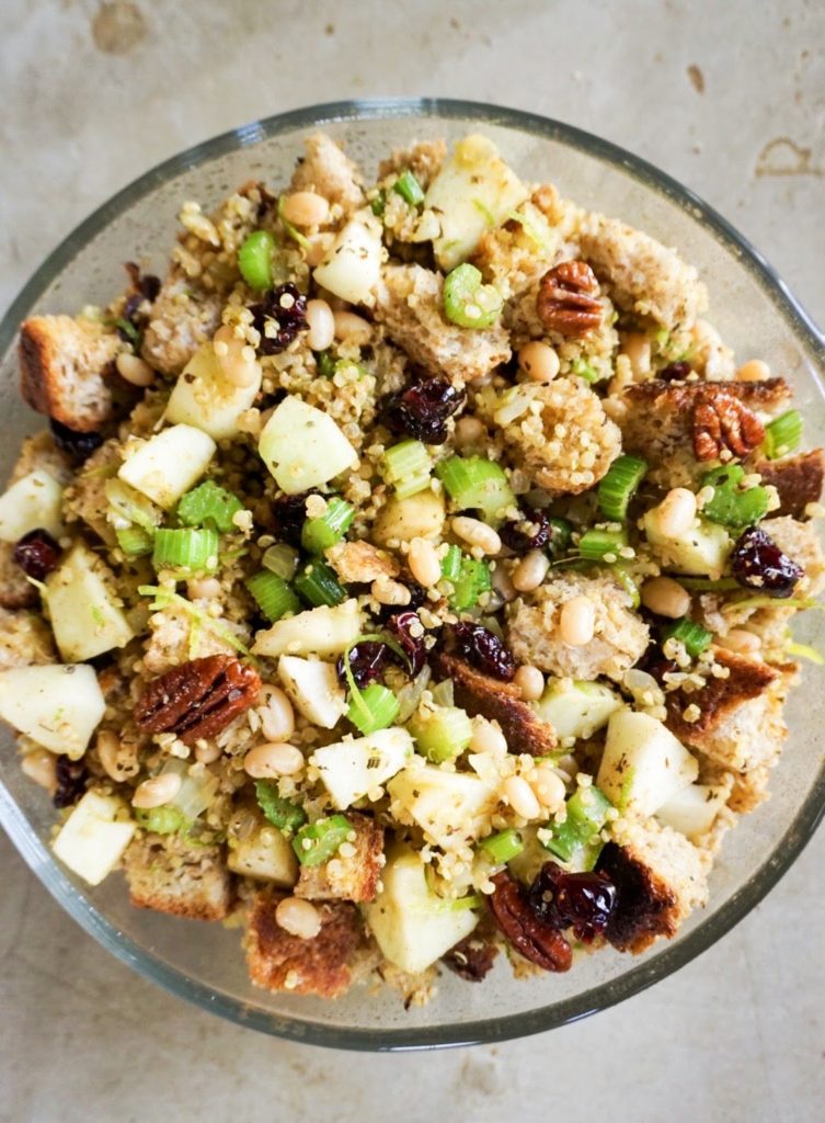 vegan stuffing ready to go into the oven