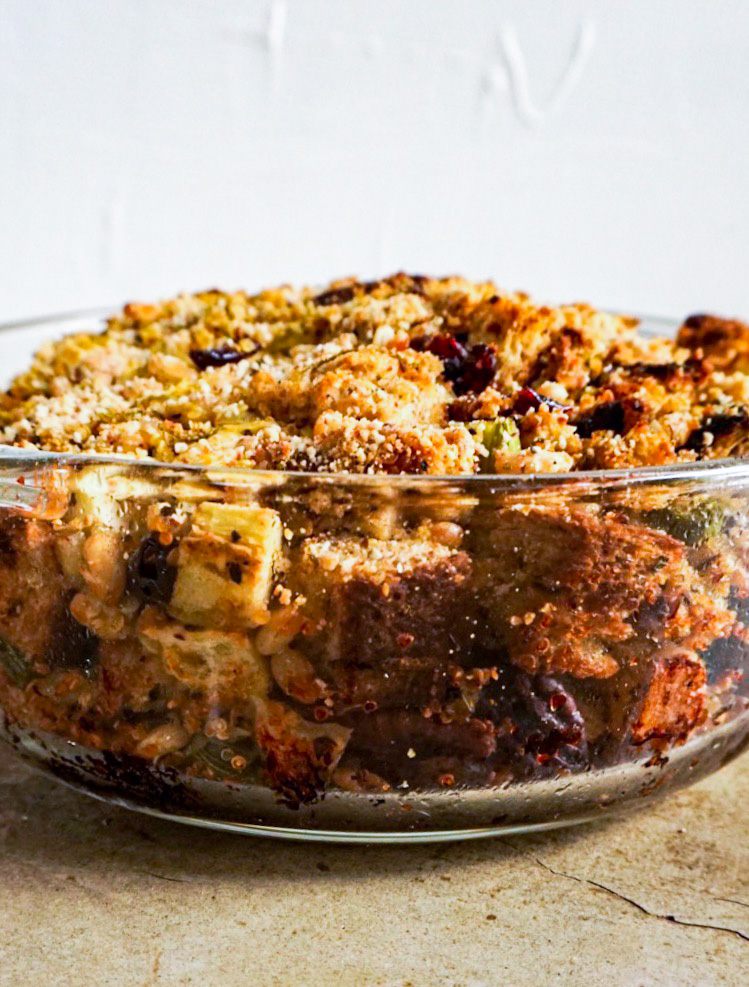 Casserole of stuffing close up