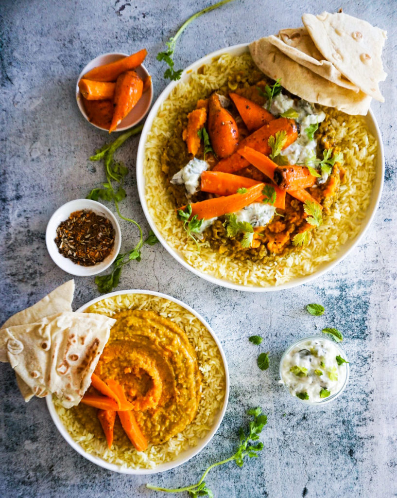 Delicious comfort food roasted carrot dal with toppings