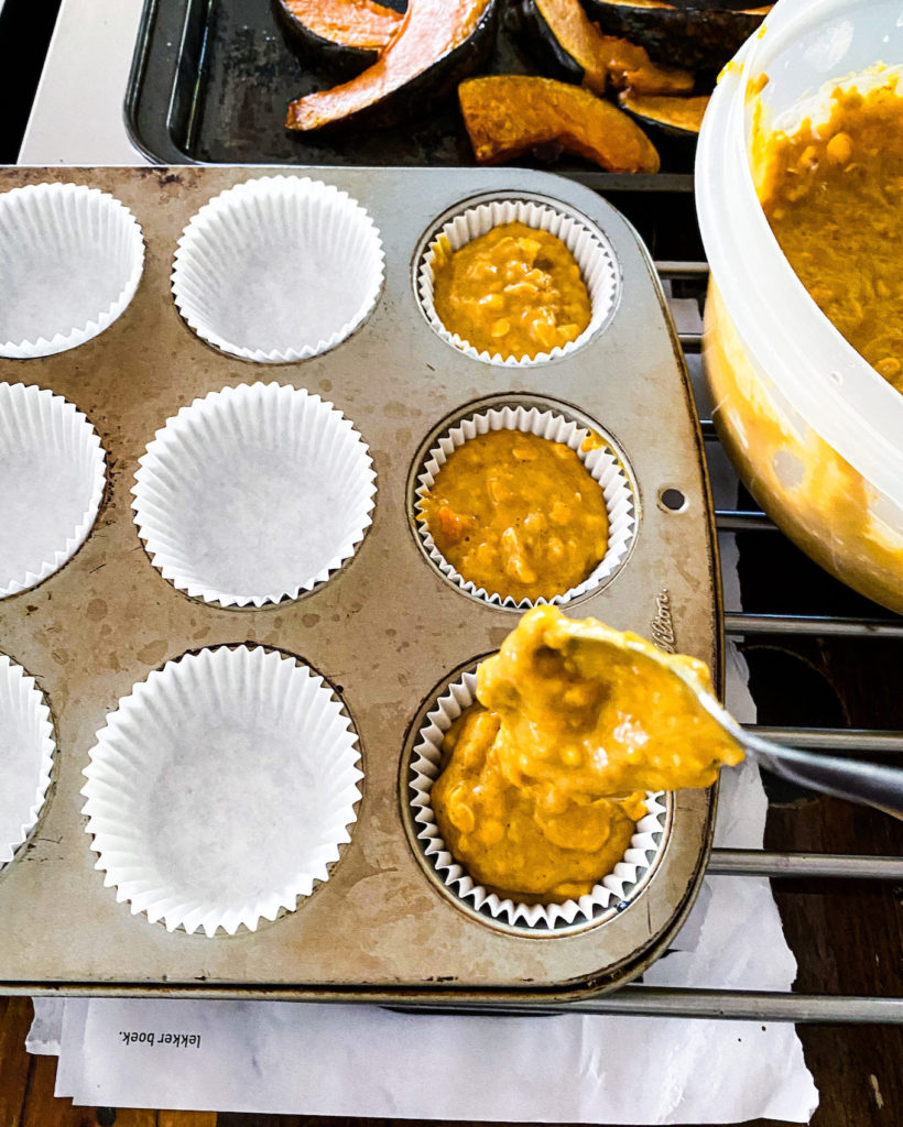 Filling the tin with batter