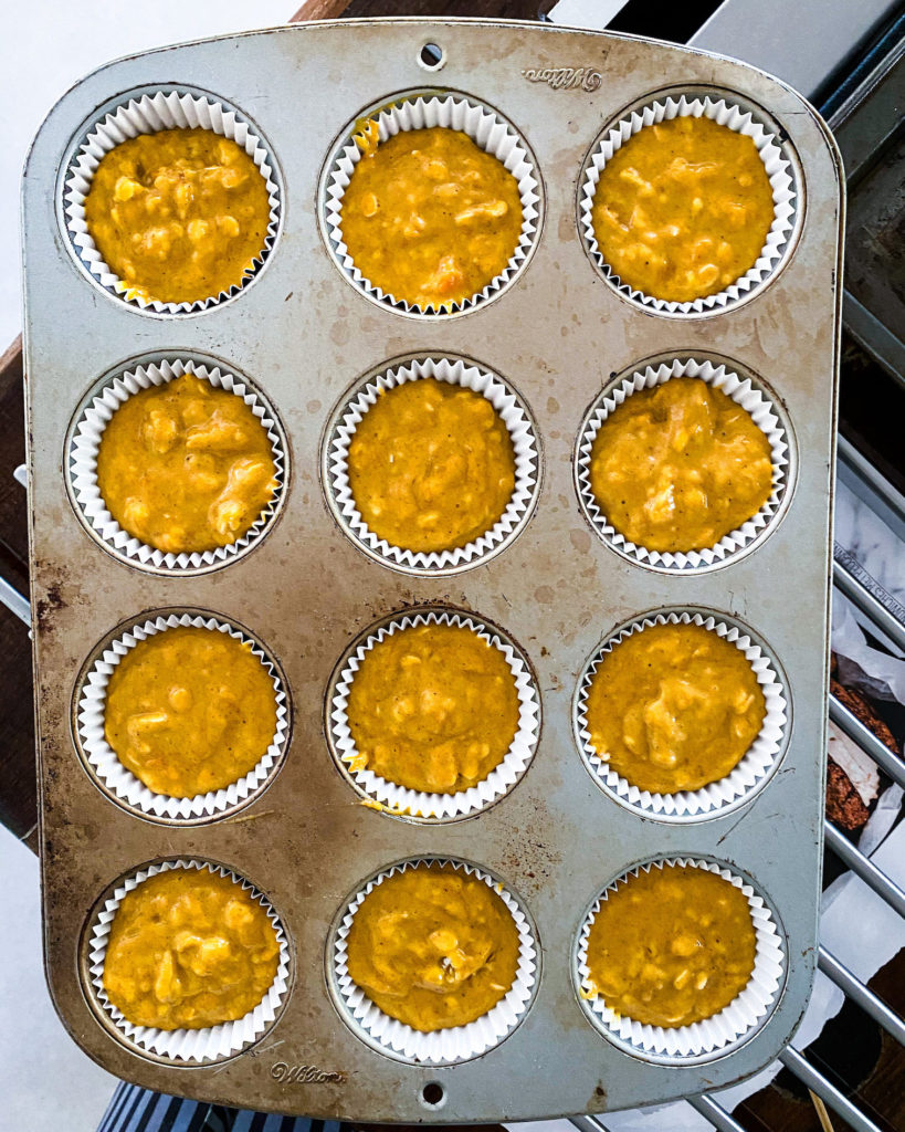 Muffin tin filled with just batter