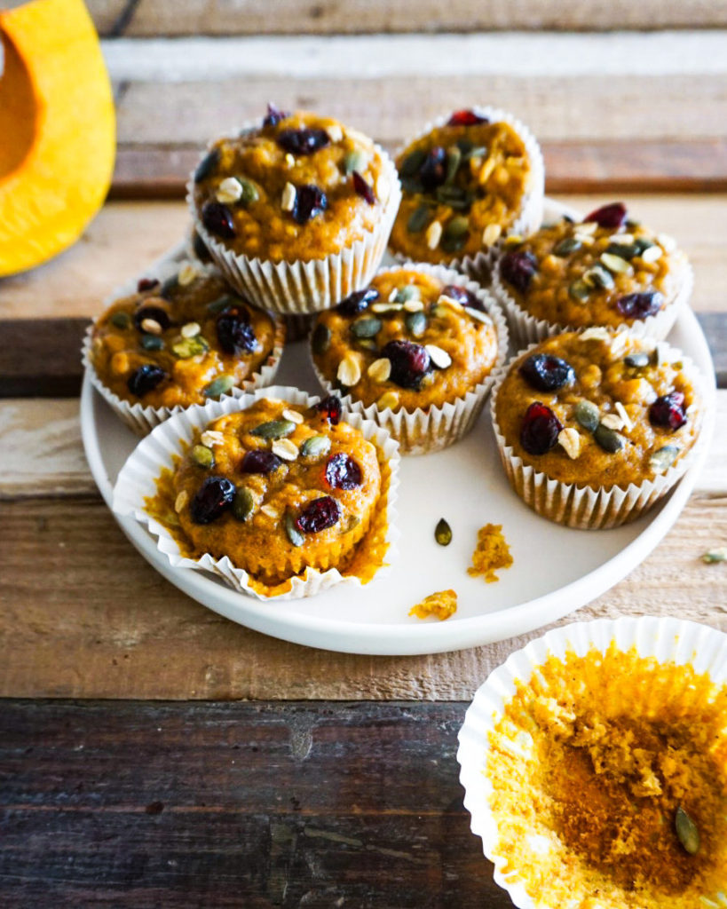 Plate of pumpkin breakfast muffins