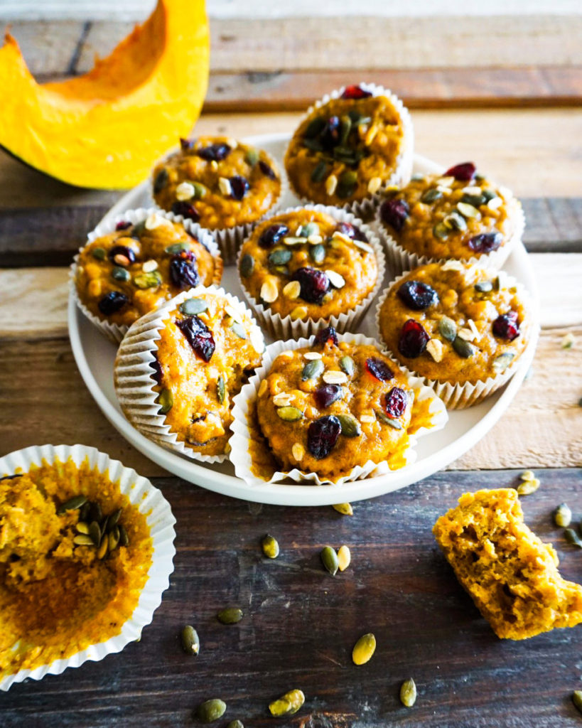 Plate full of pumpkin breakfast muffins