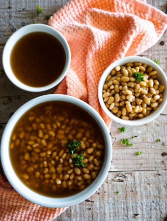 bean broth, cooked beans and clear broth