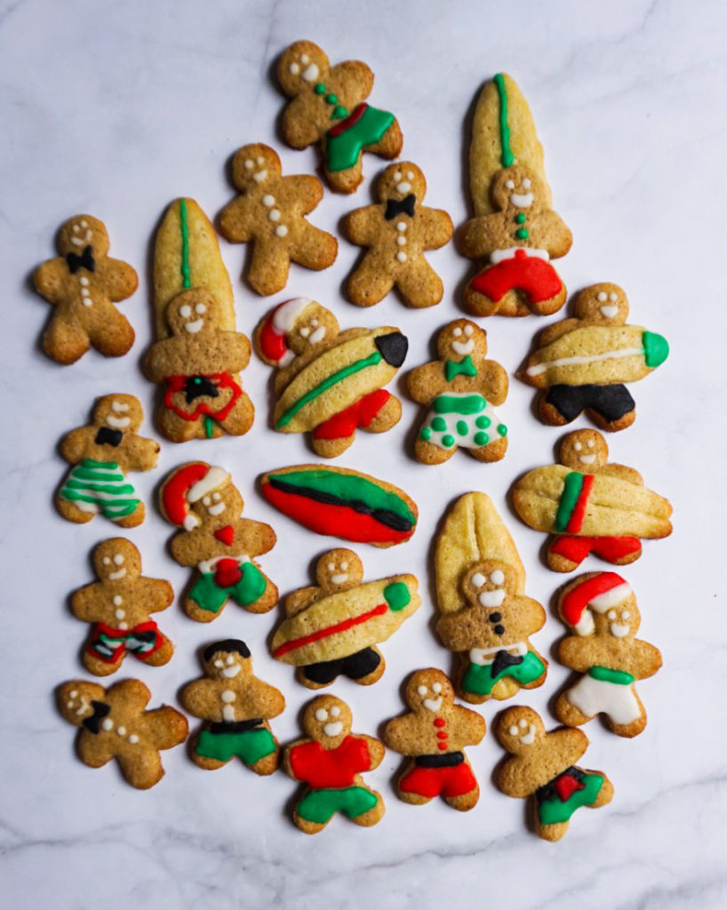 Surfing gingerbread man cookies
