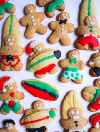 Surfing gingerbread man cookies