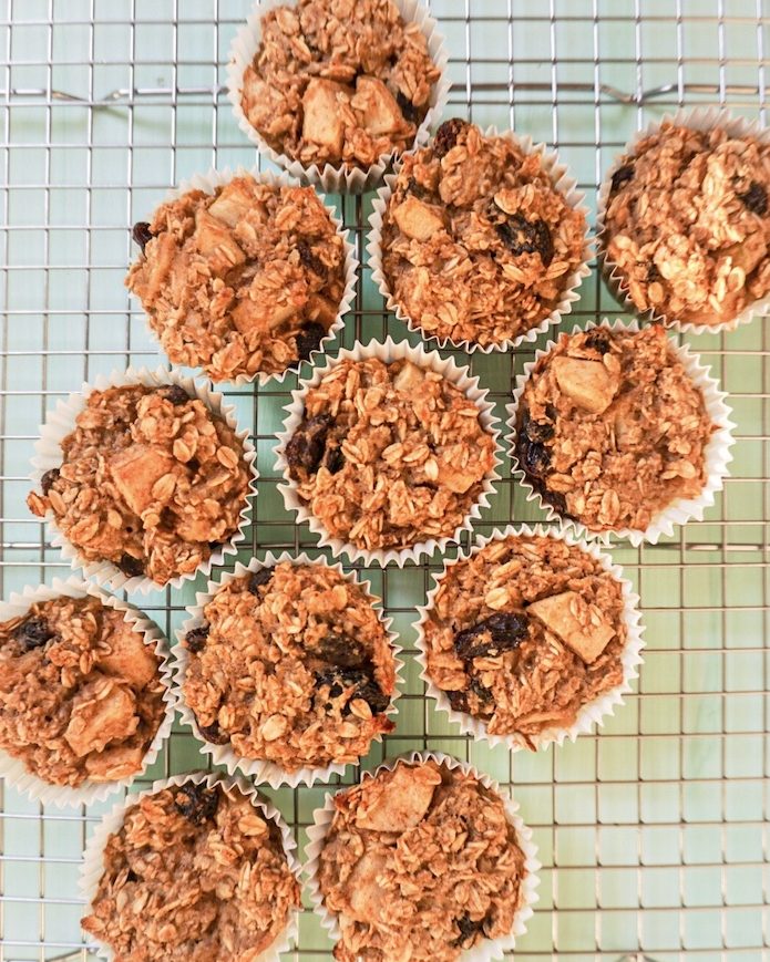 apple oatmeal muffins on a cooling rack