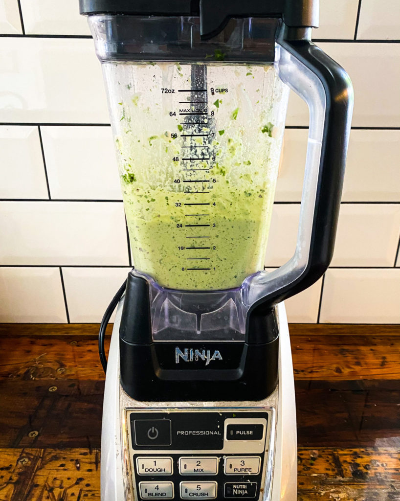 blending green sauce