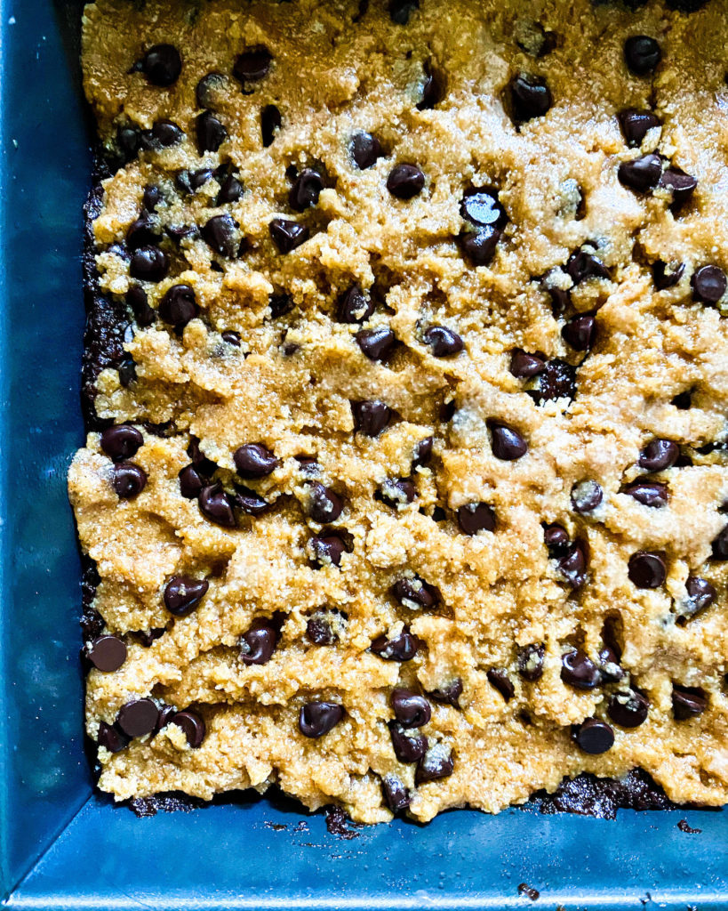 brookie ready to go into the oven