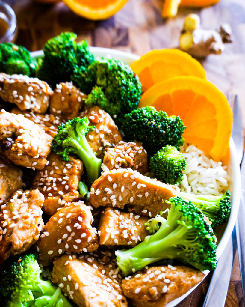 close up of chicken and broccoli dish