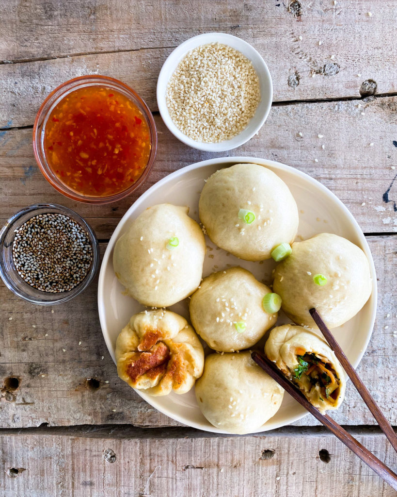 bao buns on a plate