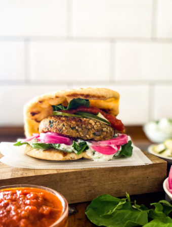 falafel naan burger with sides