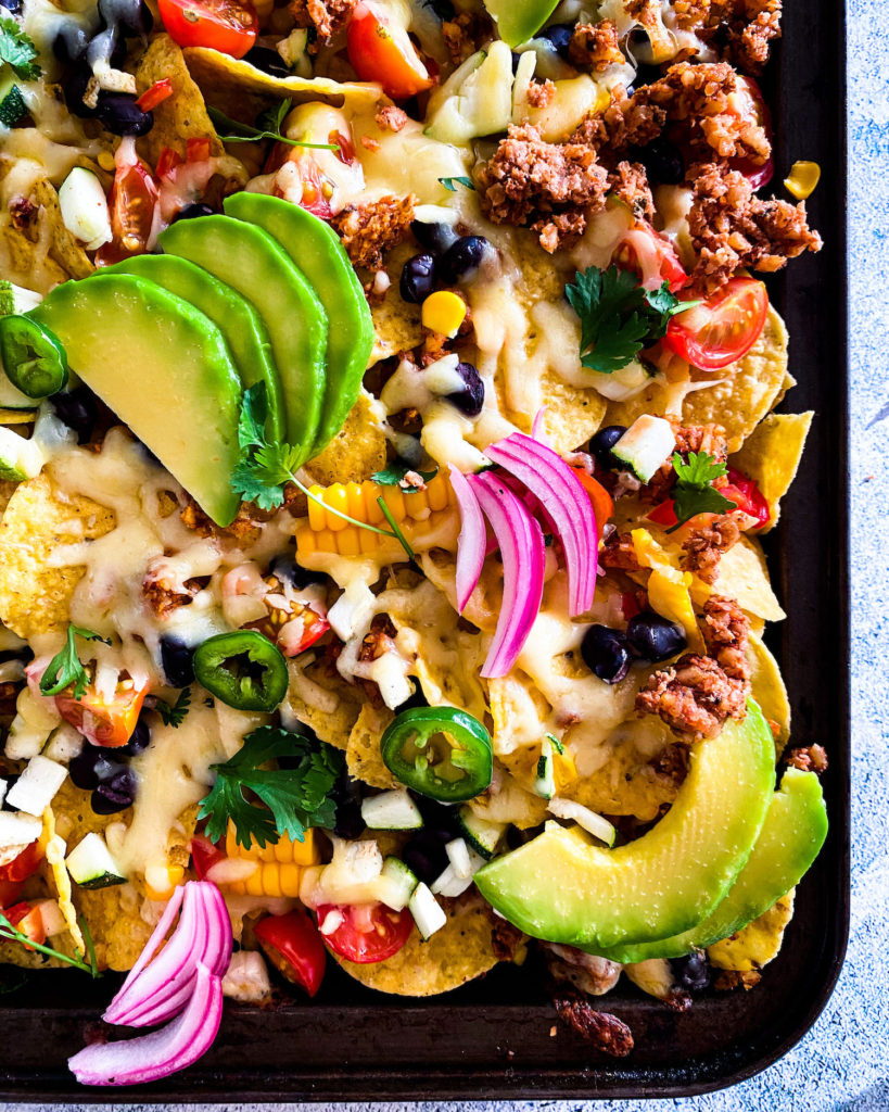 summer nachos with lots of walnut chorizo