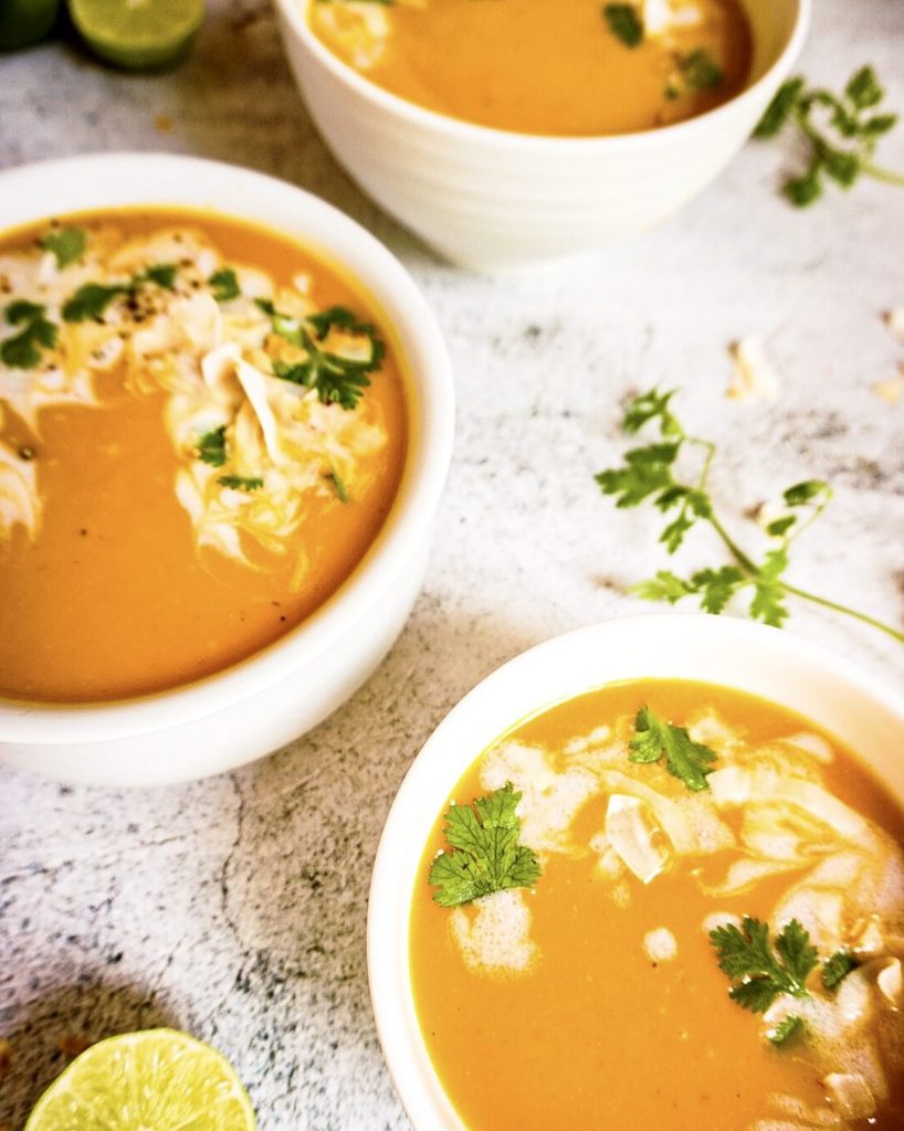 3 bowls of Thai butternut squash soup
