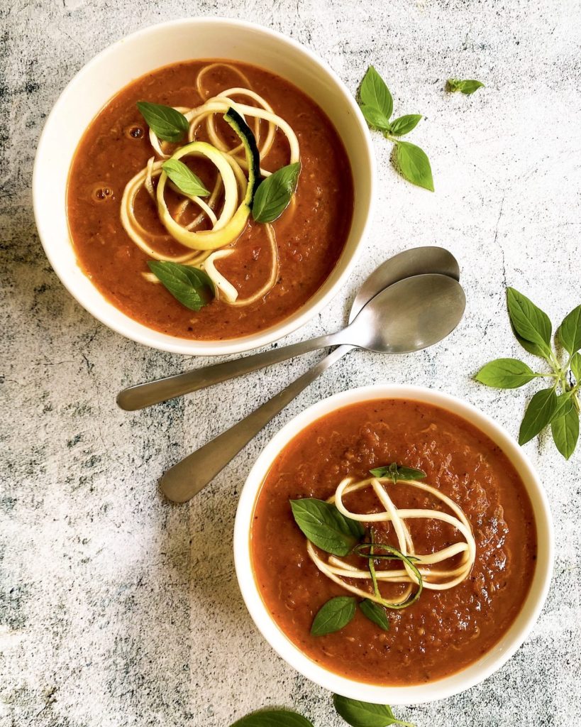 two bowls of oven roasted tomato soup