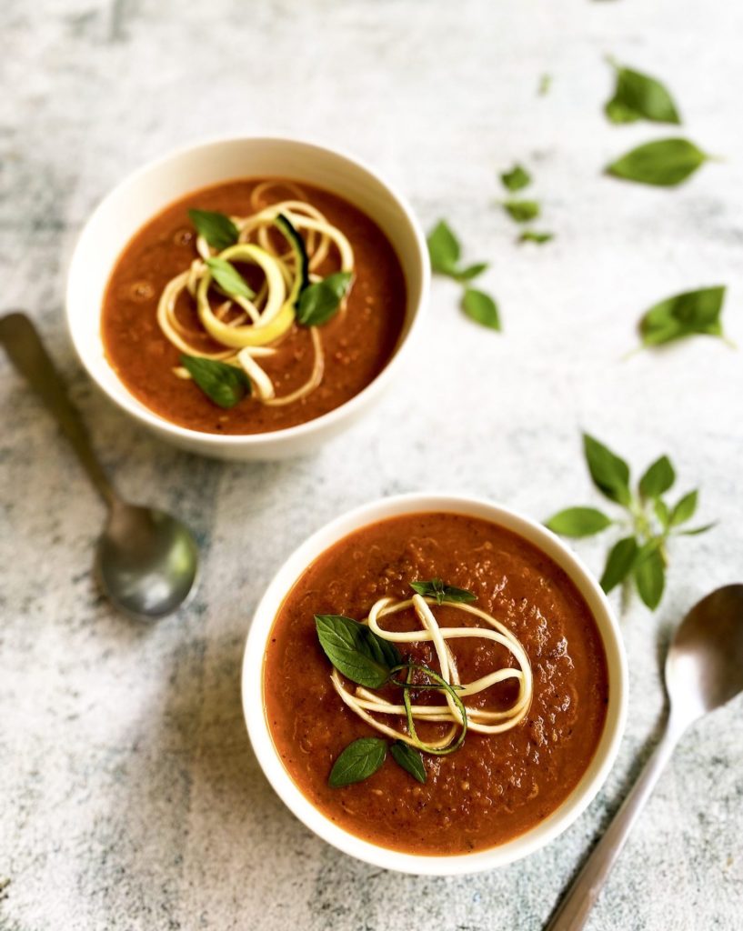 two bowls of oven roasted tomato soup