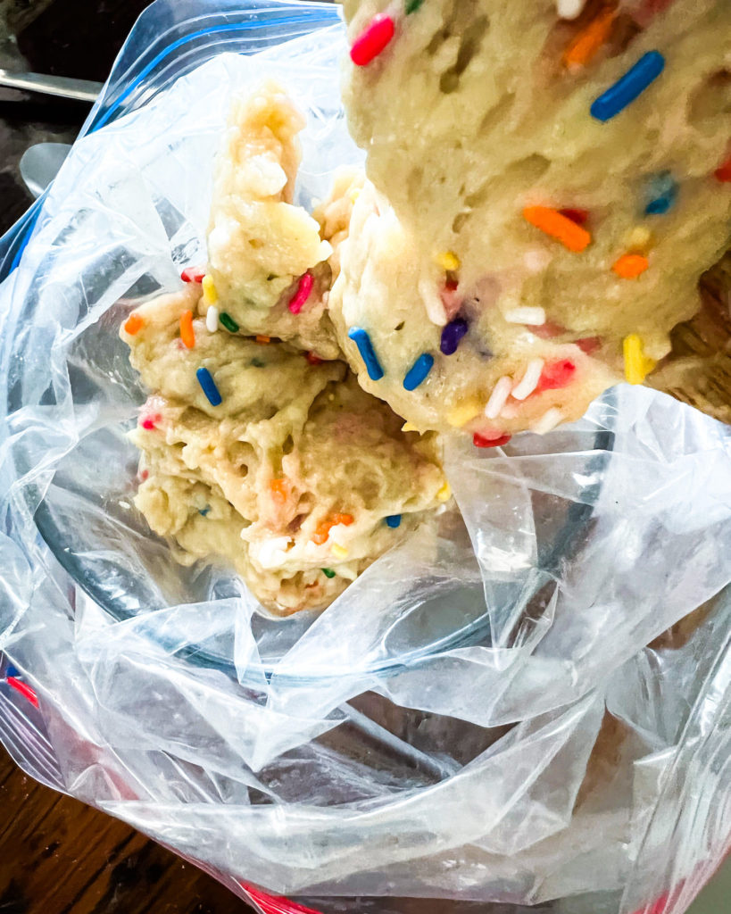 donut batter in a ziplock bag