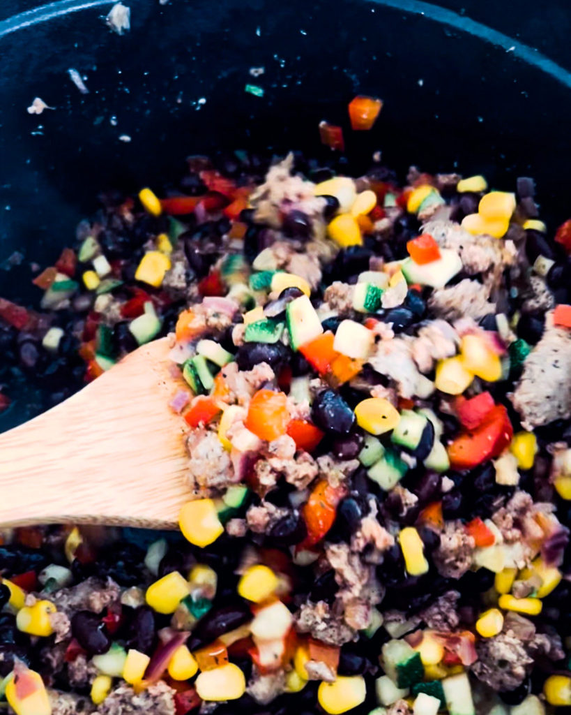 making taco filling in a skillet