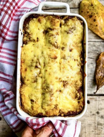 Pumpkin lasagna just out of the oven
