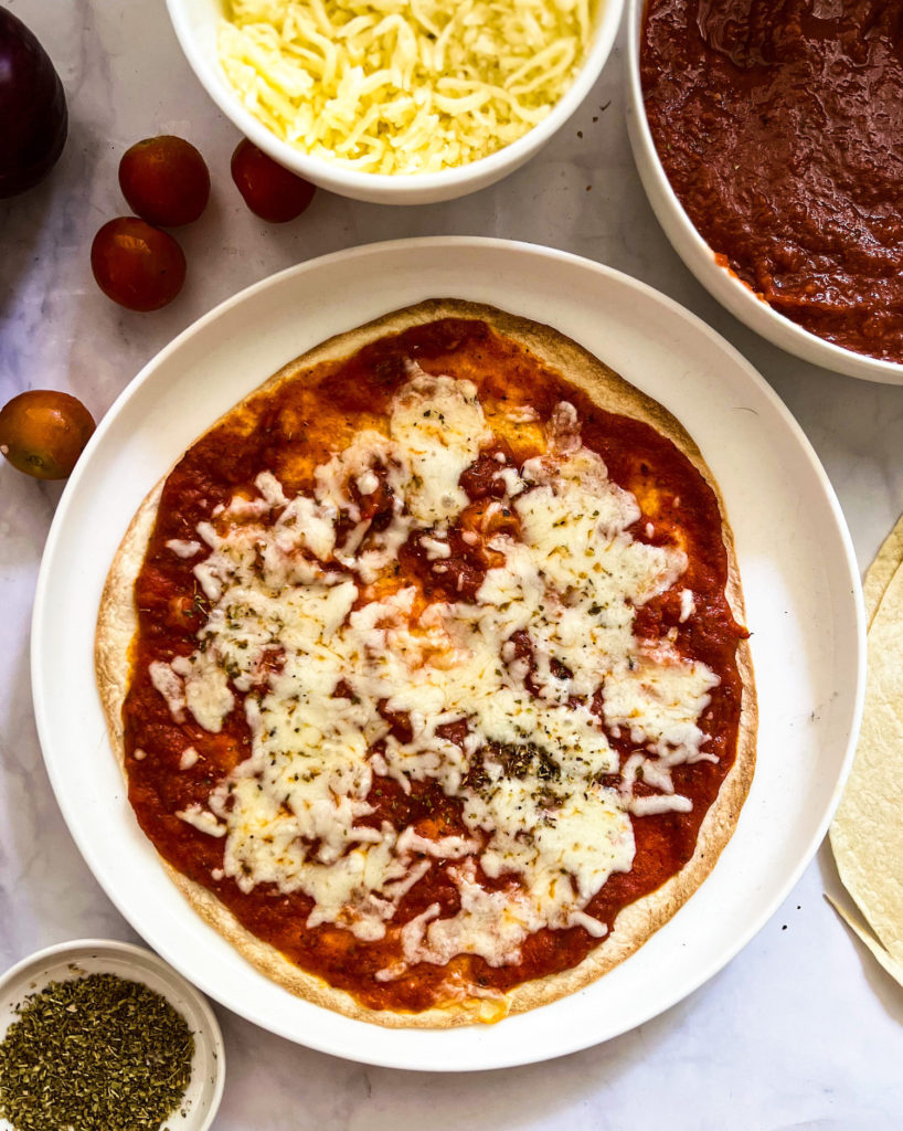 tortilla pizza just out of the oven