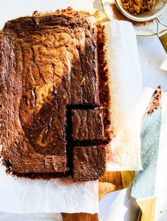 two pieces cut out of the brownie